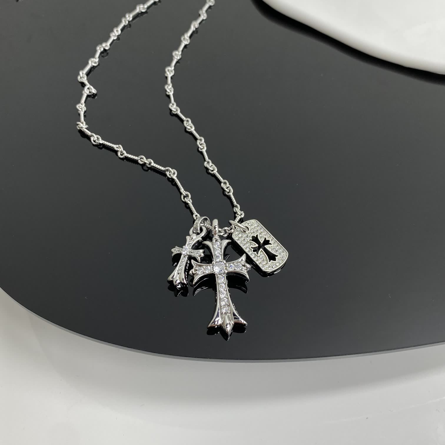 Chrome Hearts Silver Cross Pendant Necklace